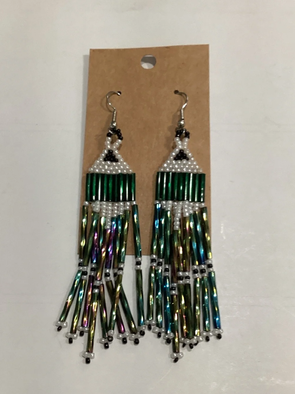Handmade Beaded Fringe Earrings - Green Multi